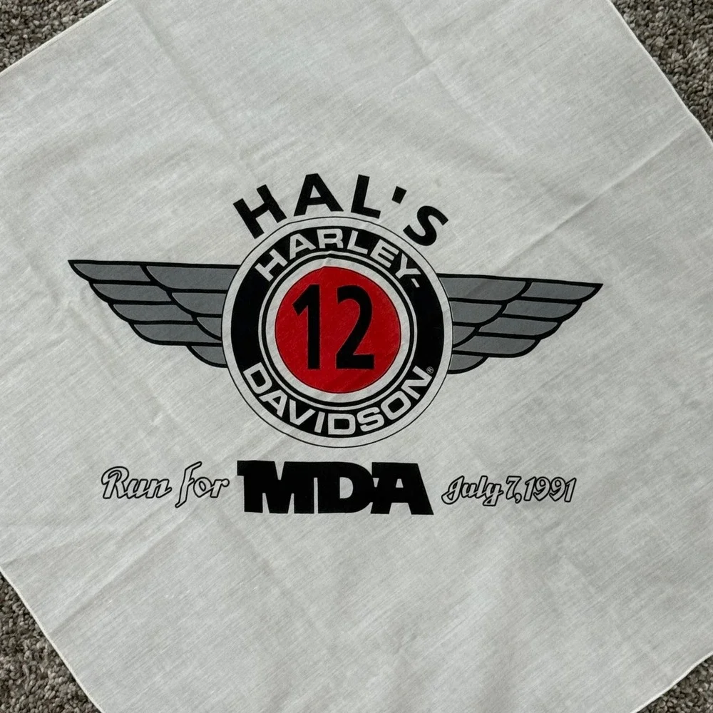 Vintage 1991 Harley Davidson Bandana Hals Run for MDA White Biker Handkerchief